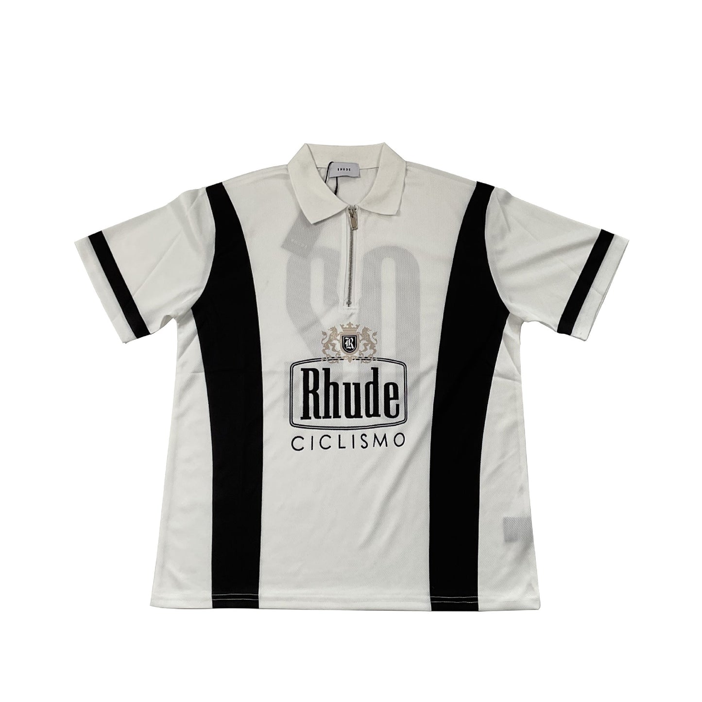 Rhude T-shirt Cross-border European and American trendy brand RHUDE badge letter half zipper mesh lapel short-sleeved T-shirt men's and women's high street polo shirt